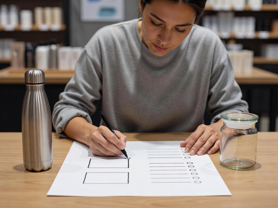 Shopper writing a shared checklist for two product choices