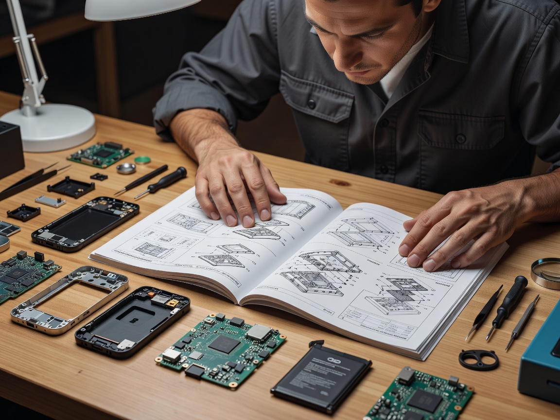Person looking at a product manual and removable components
